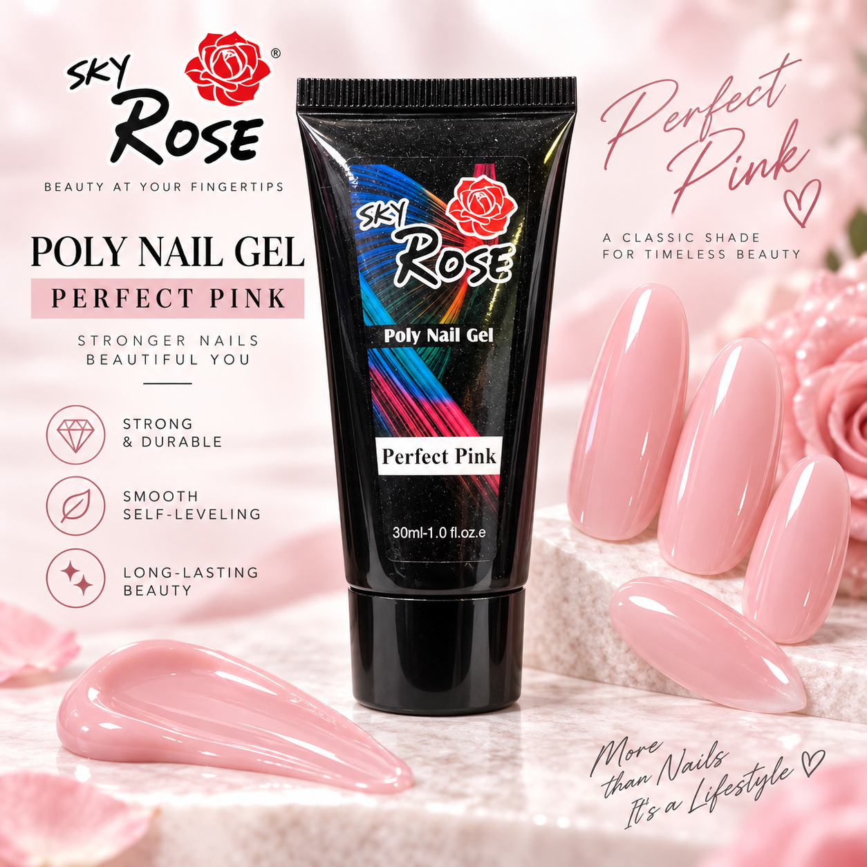 پلی ژل sky rose حجم ۳۰ میل رنگ صورتی نچرال Perfect pink